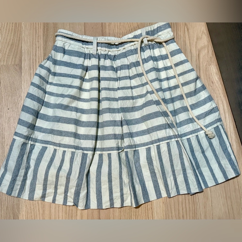 Madewell Women XS Chambray Blue Striped Belted Cotton Lined Circle Skirt Pockets